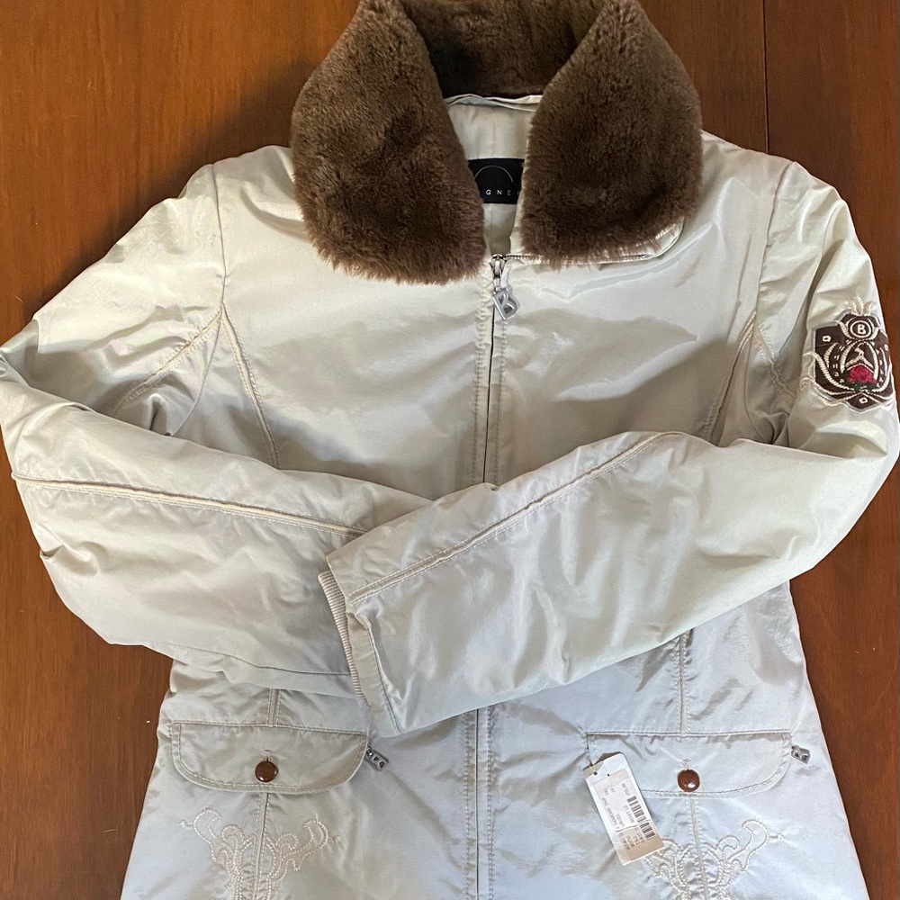 BOGNER Embroidered Winter Jacket Faux Fur Collar, Size 10, Unworn w/ Tag